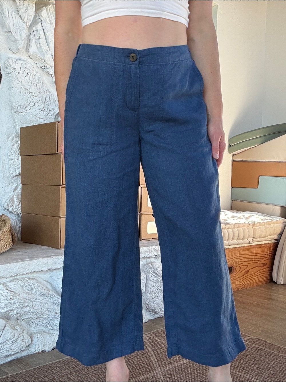 J. Jill Indigo Blue Linen Petite Wide Leg Pants